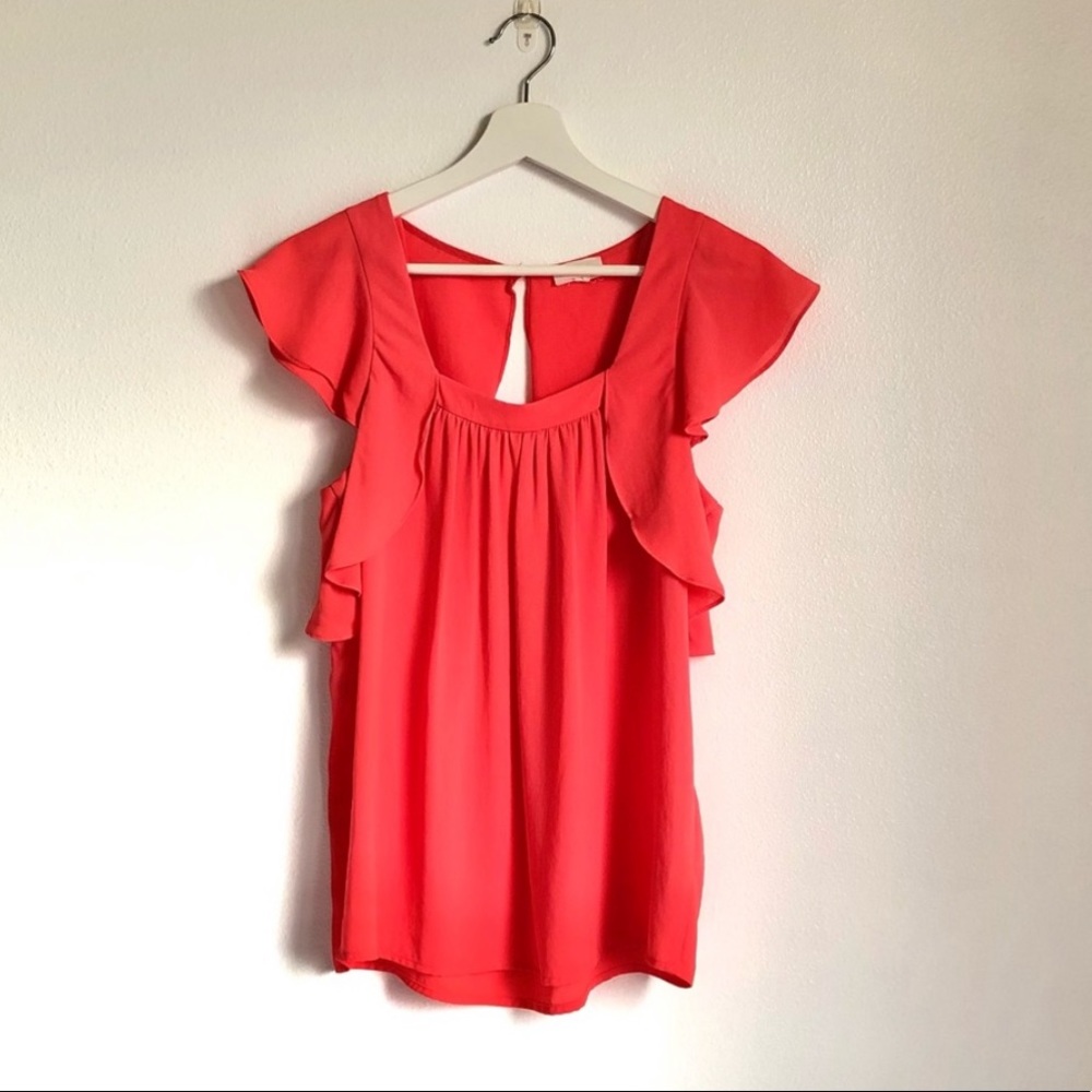 Anthropologie Meadow Rue Coral Flutter Sleeve Top